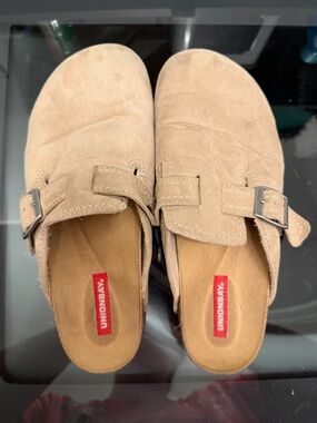 UNIONBAY Tan Suede Buckle Clog Mule